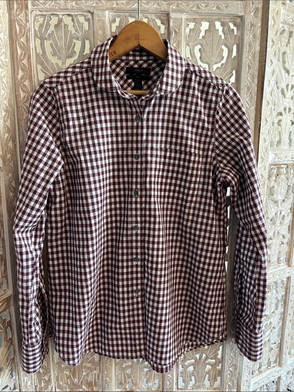 J.Crew Gingham Shirt Peter Pan Collar Size 6 EUC
